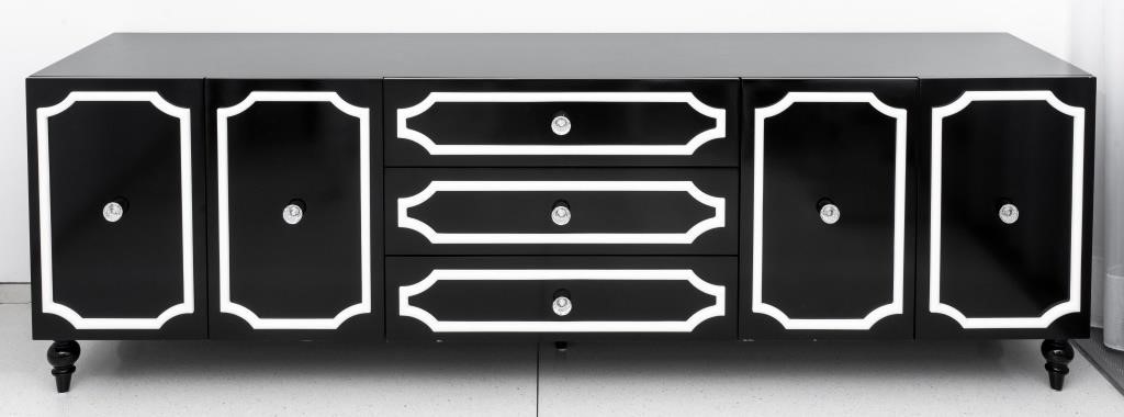 Traditional wood credenzas can often be found for sale at auction on HiBid.com.
