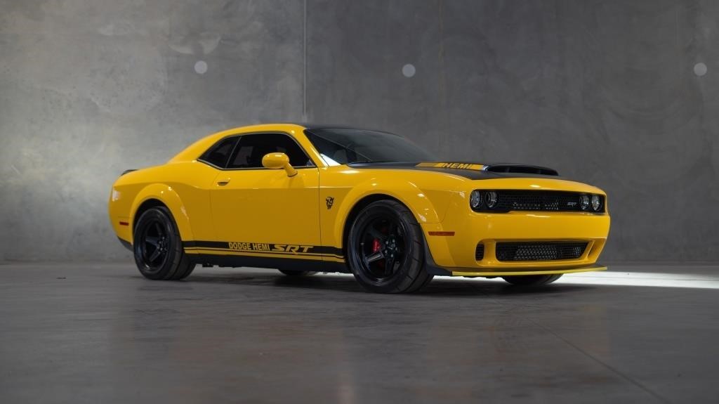 Yellow 2018 Dodge Challenger SRT Demon sports car.